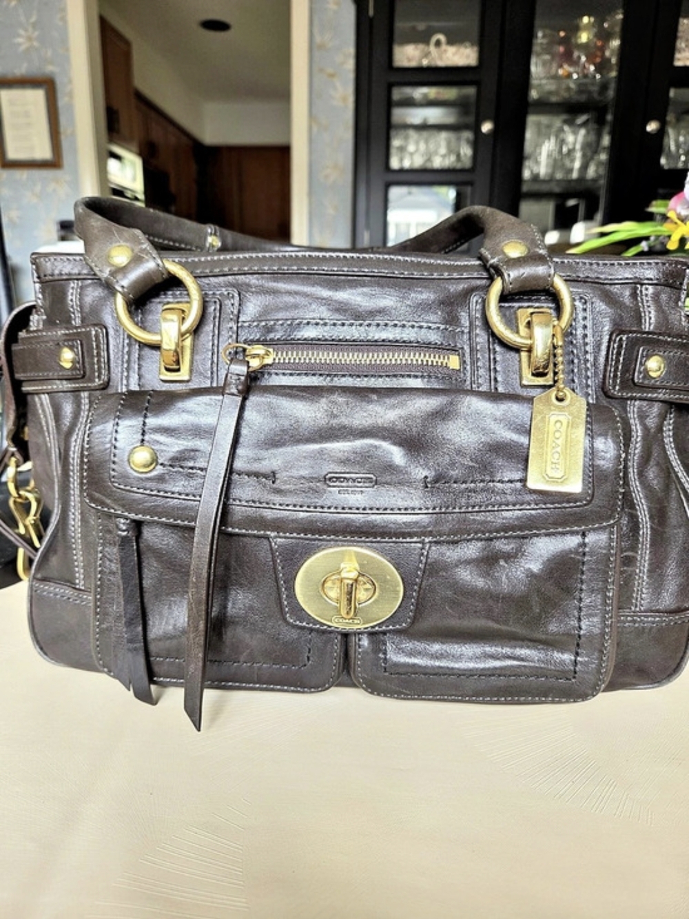 RARE Coach Hampton Lindsay Satchel Tote Bag Smoke Gray Brown Y2K Vintage